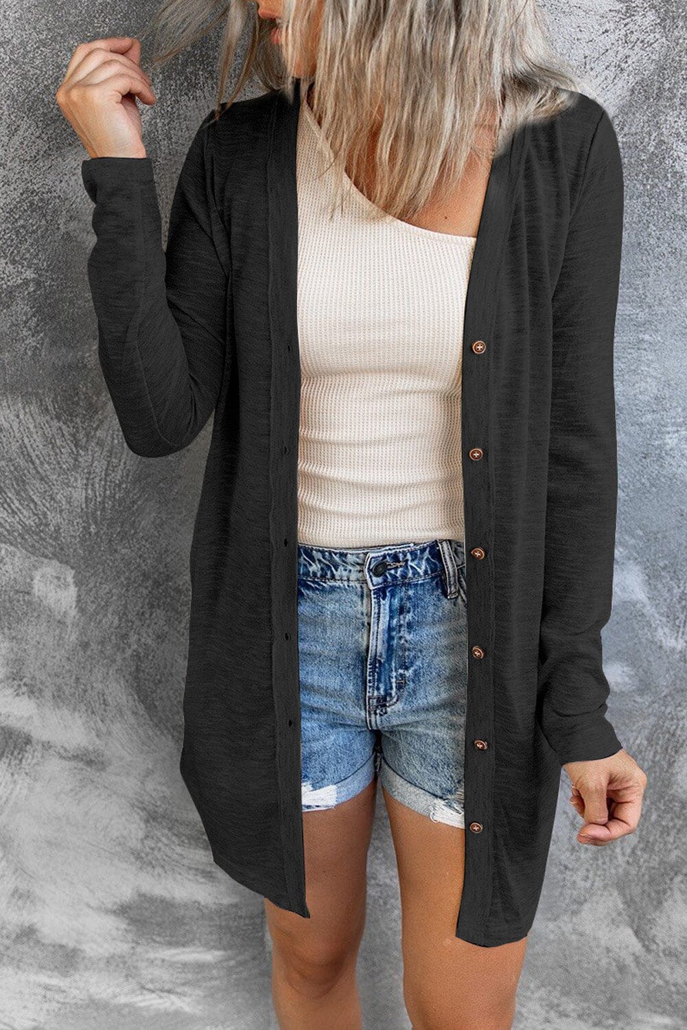 Double Take Button Down Long Sleeve Longline Cardigan - Sydney So Sweet