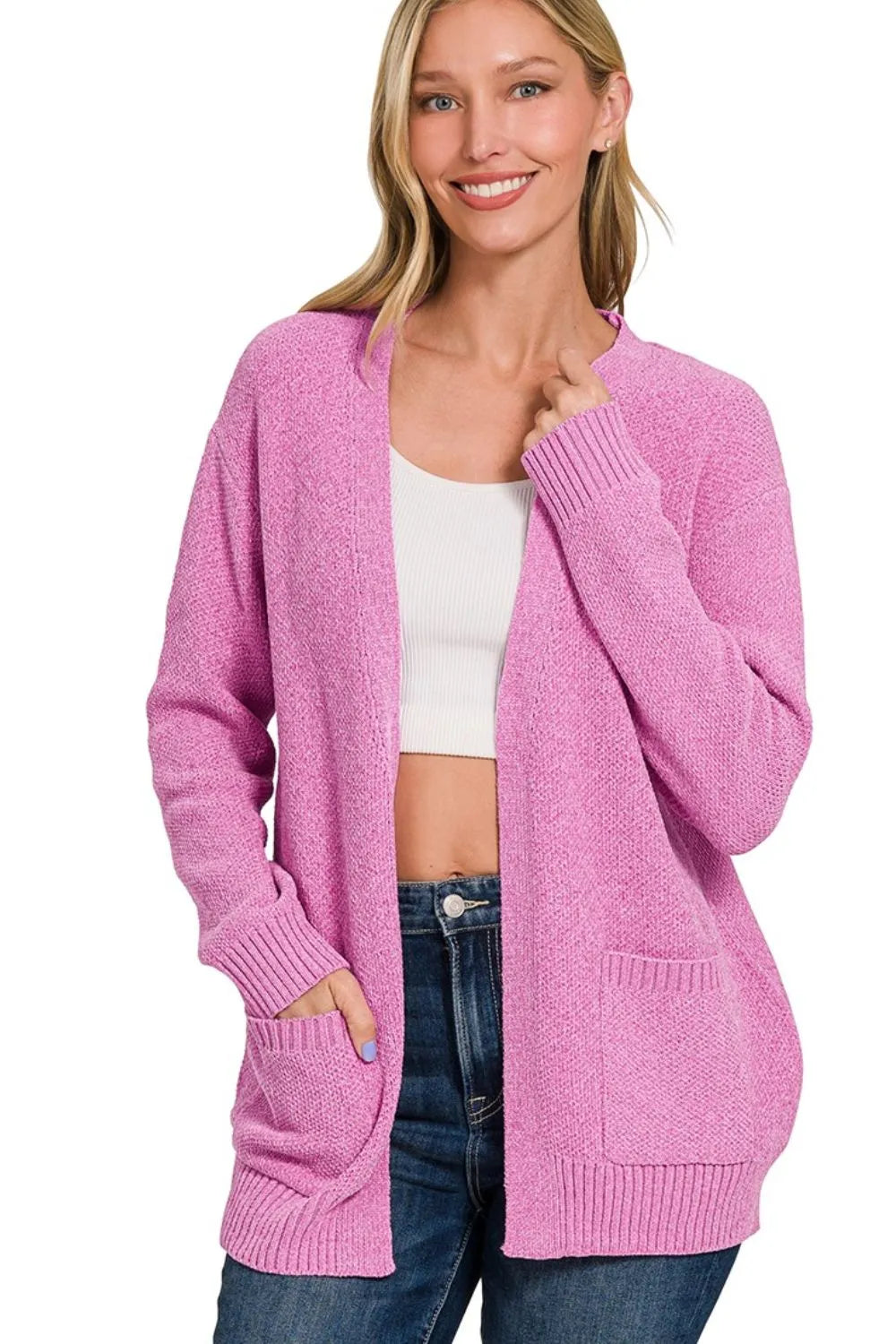 Zenana Melange Open Front Sweater Cardigan - Sydney So Sweet