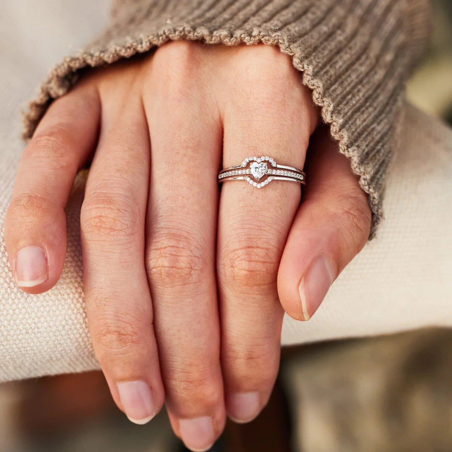 925 Sterling Silver Inlaid Zircon Heart Ring - Sydney So Sweet