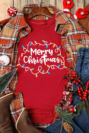 MERRY CHRISTMAS Round Neck Short Sleeve T-Shirt - Sydney So Sweet