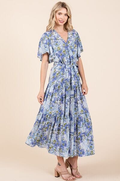 Mittoshop Floral Tie Waist Flutter Sleeve Tiered Dress - Sydney So Sweet