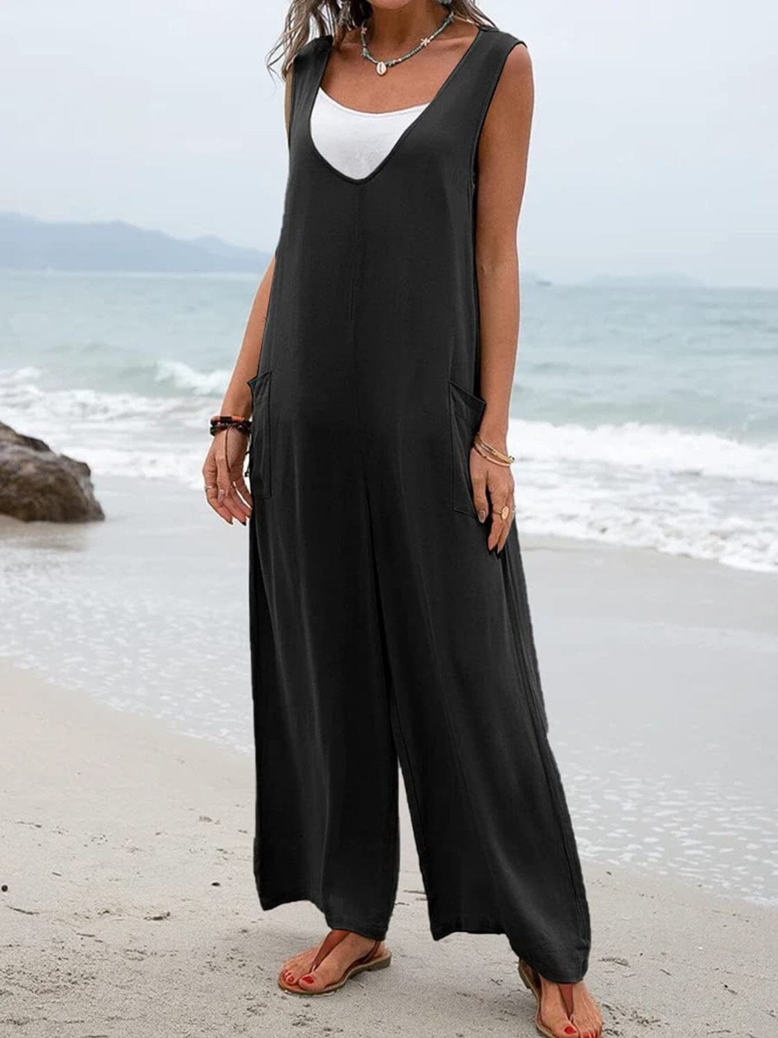 Full Size Wide Strap Jumpsuit with Pockets - Sydney So Sweet