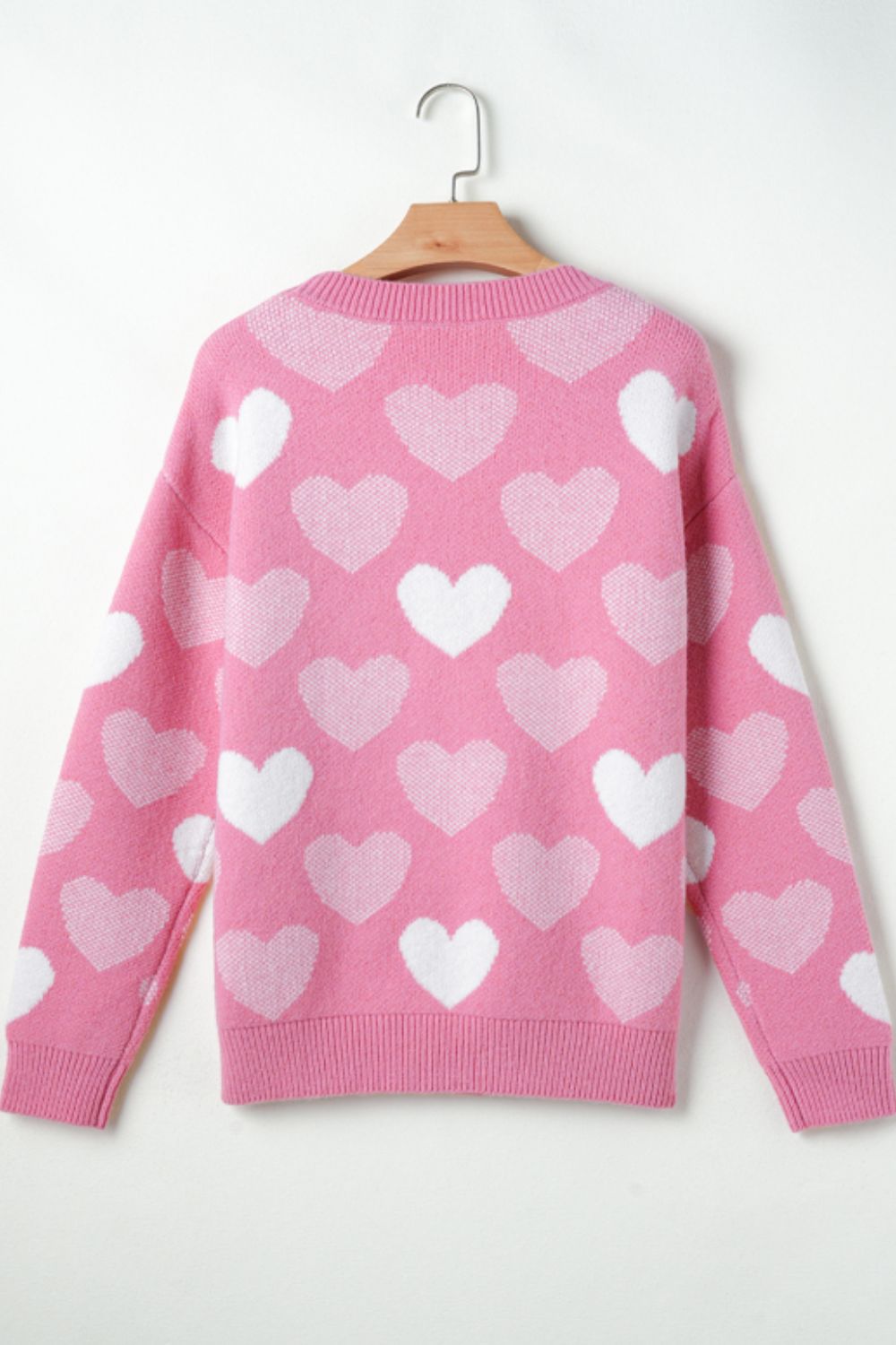 Pearl Trim Heart Round Neck Long Sleeve Sweater - Sydney So Sweet