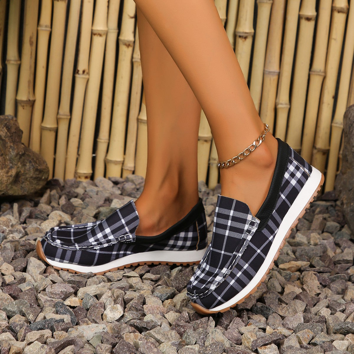 Plaid Round Toe Slip-Ons - Sydney So Sweet