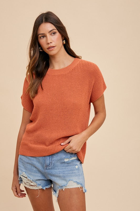 Annie Wear Round Neck Short Sleeve Sweater - Sydney So Sweet