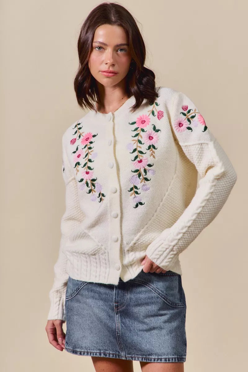 SO ME Floral Embroidered Coquette Sweater Cardigan - Sydney So Sweet