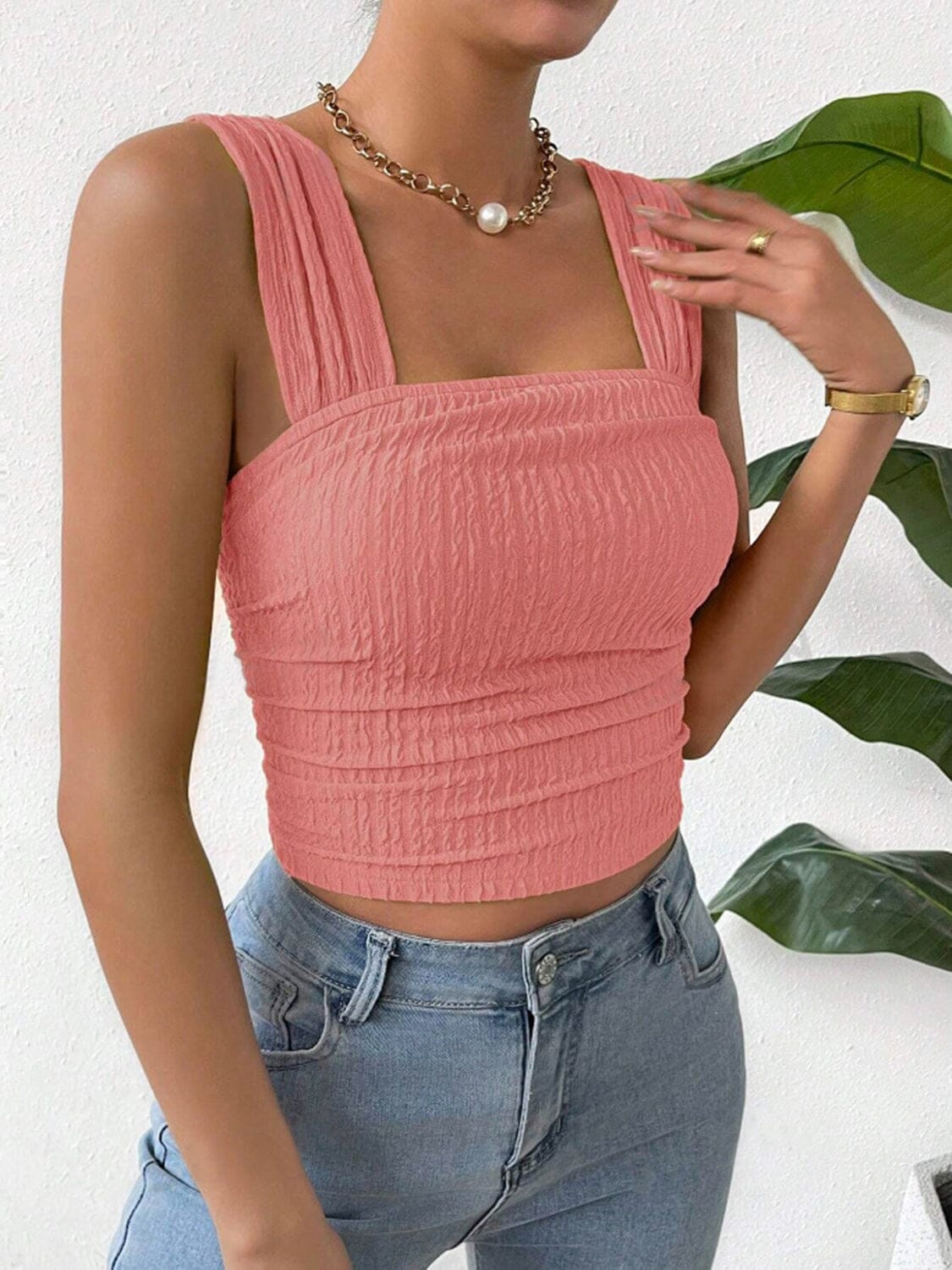 Textured Square Neck Wide Strap Tank - Sydney So Sweet