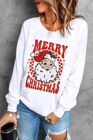 Santa Graphic Round Neck Long Sleeve Sweatshirt - Sydney So Sweet