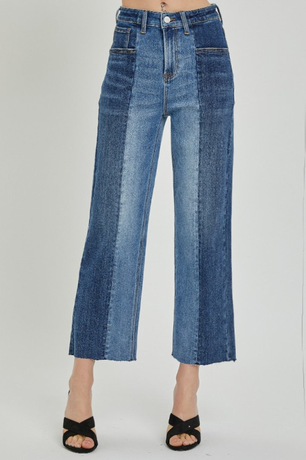 RISEN Full Size Mid-Rise Waist Two-Tones Jeans with Pockets - Sydney So Sweet