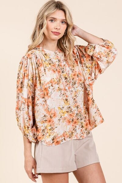 Mittoshop Flower Print Batwing Sleeve Button Down Blouse - Sydney So Sweet