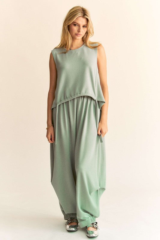 Davi &amp; Dani Drawstring Hem Round Neck Tank and Pants Set - Sydney So Sweet