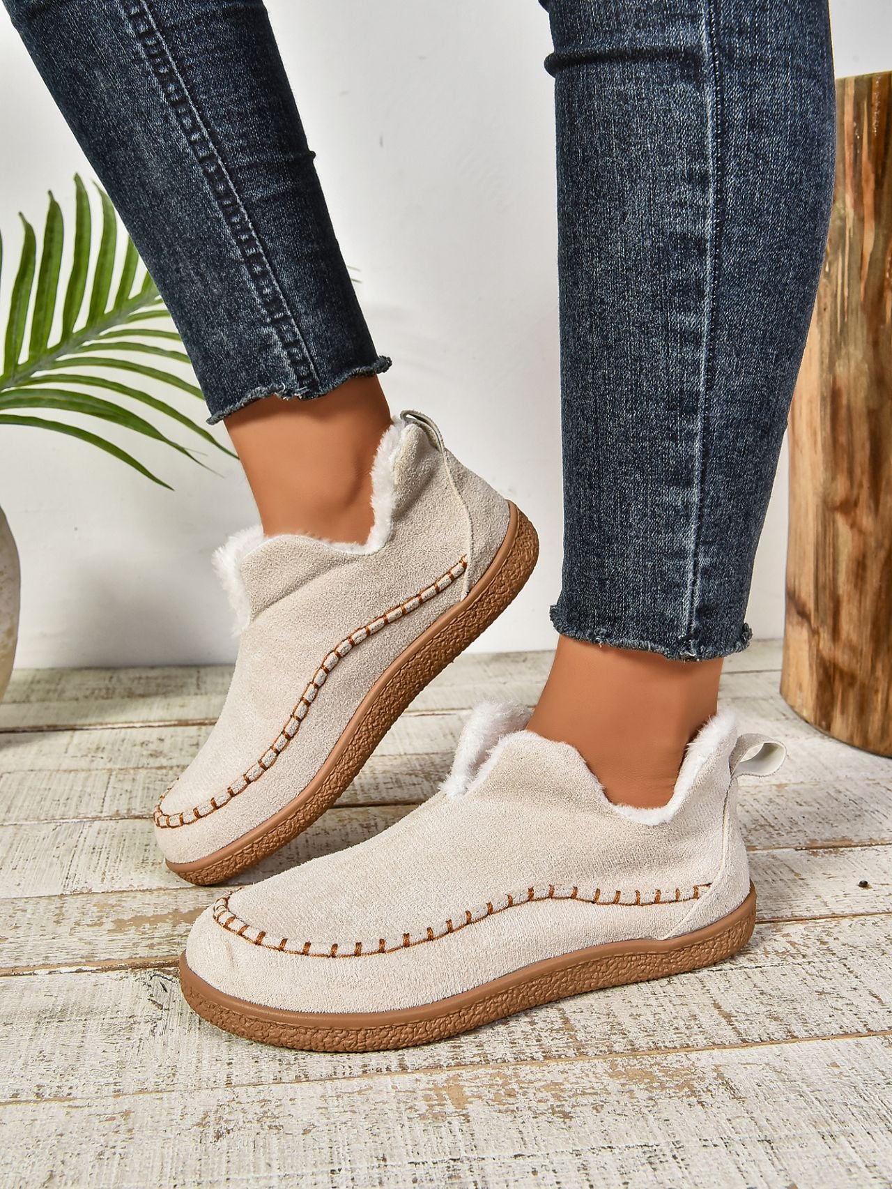 Faux Fur Round Toe Flat Sneakers - Sydney So Sweet