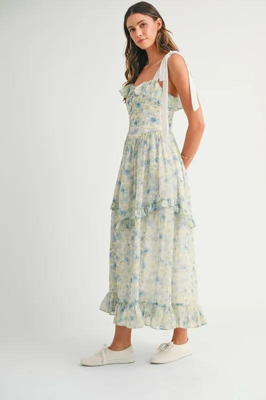 MABLE Floral Printed Shoulder Strap Midi Dress - Sydney So Sweet