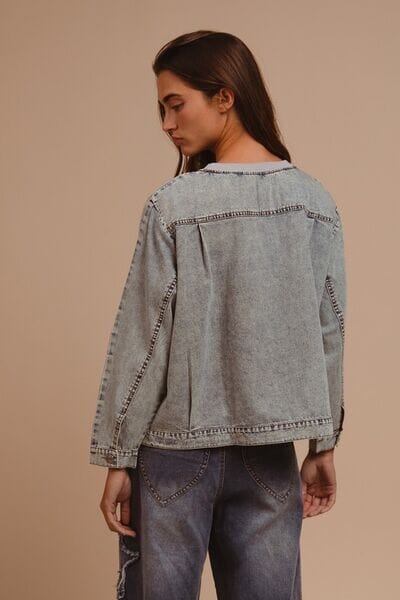 BiBi Mineral Washed Checkered Round Neck Denim Top - Sydney So Sweet