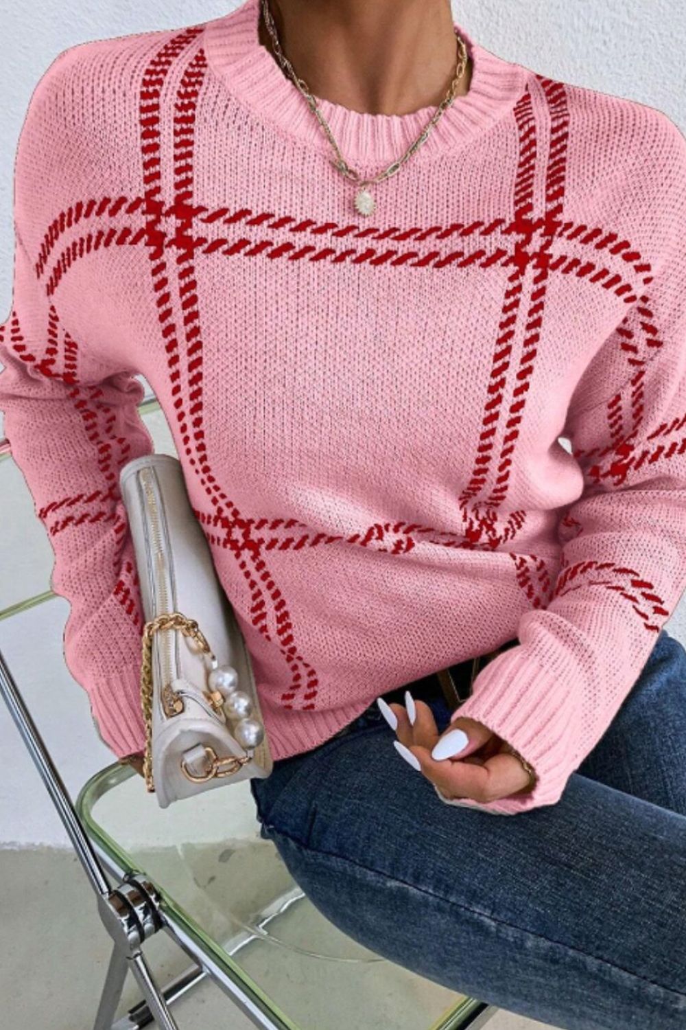 Contrast Round Neck Long Sleeve Sweater - Sydney So Sweet