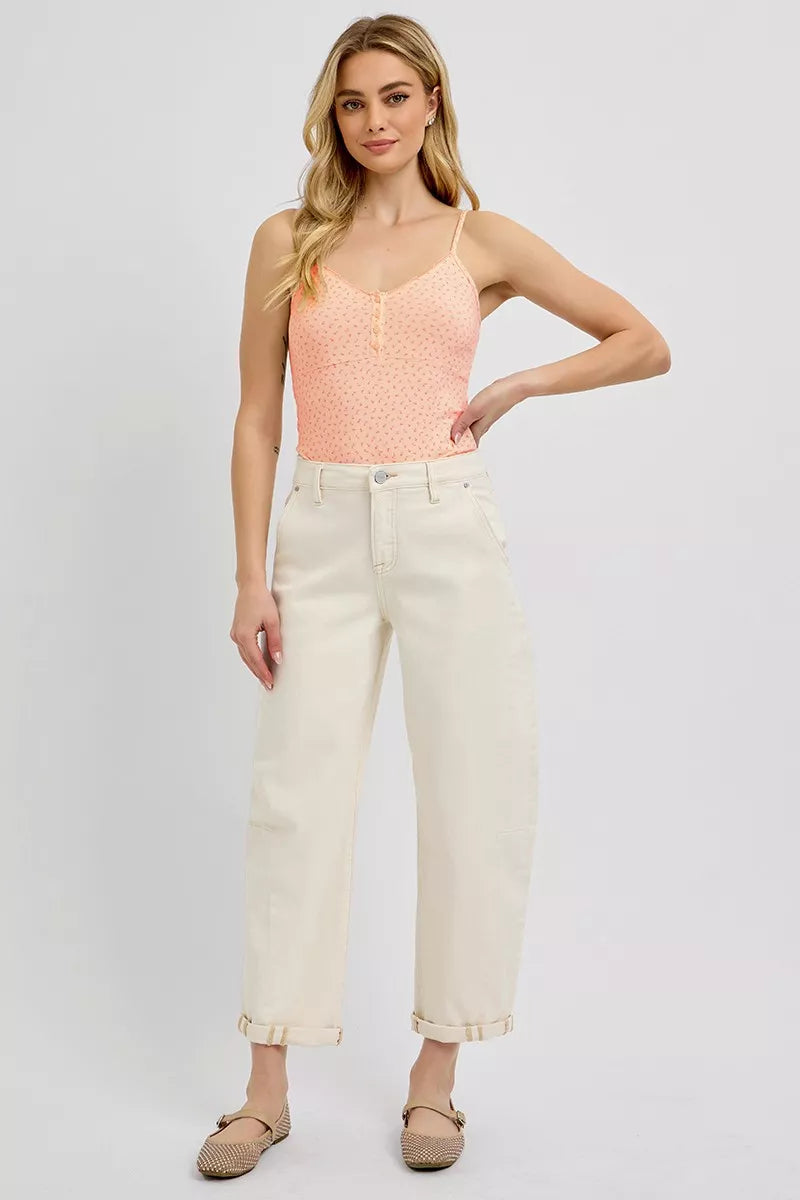 RISEN High Rise Relaxed Barrel Cuffed Jeans - Sydney So Sweet