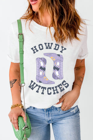 Howdy Witches Graphic Round Neck Short Sleeve T-Shirt - Sydney So Sweet