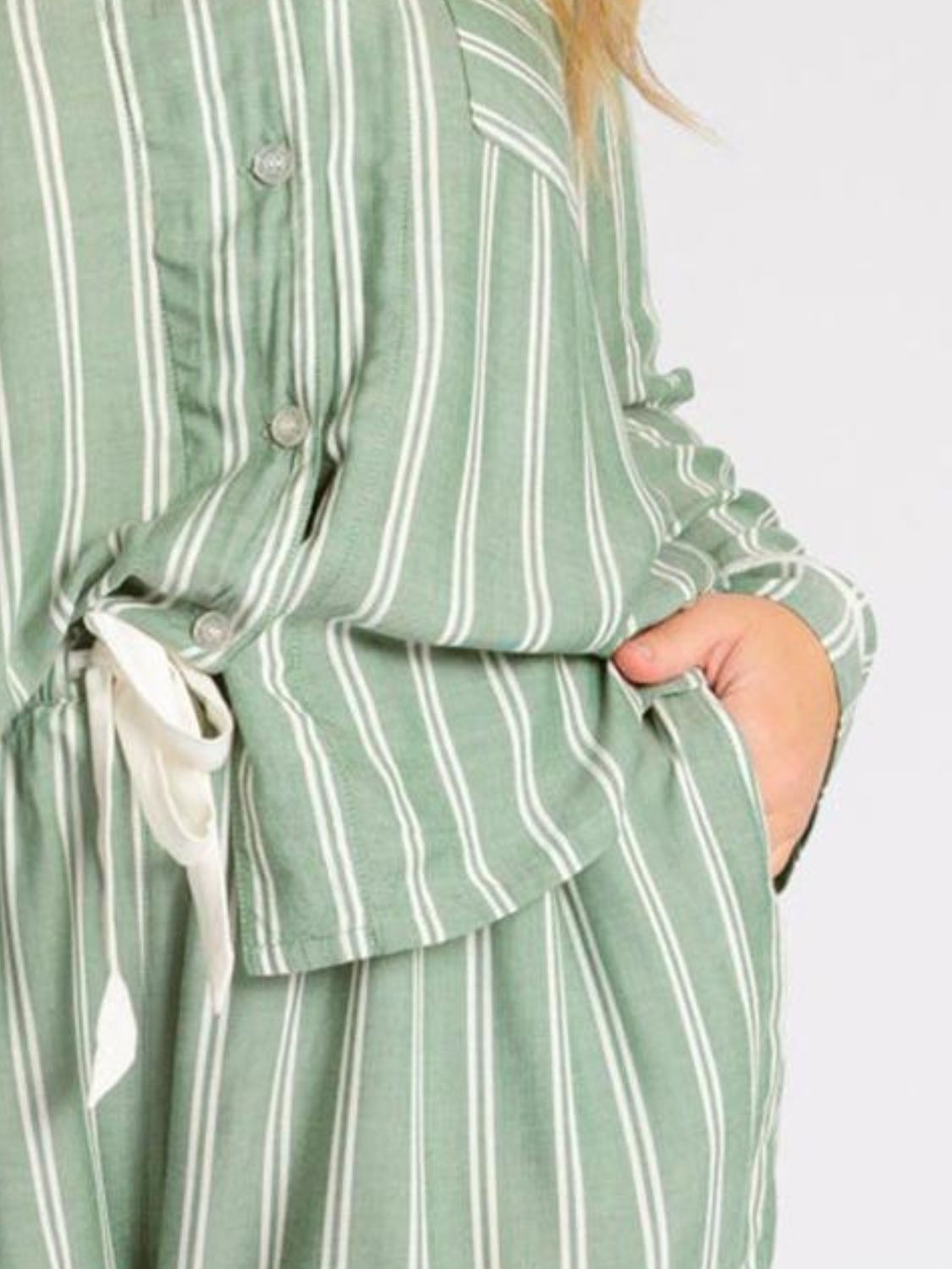 Striped Collared Neck Long Sleeve Top and Shorts Lounge Set - Sydney So Sweet