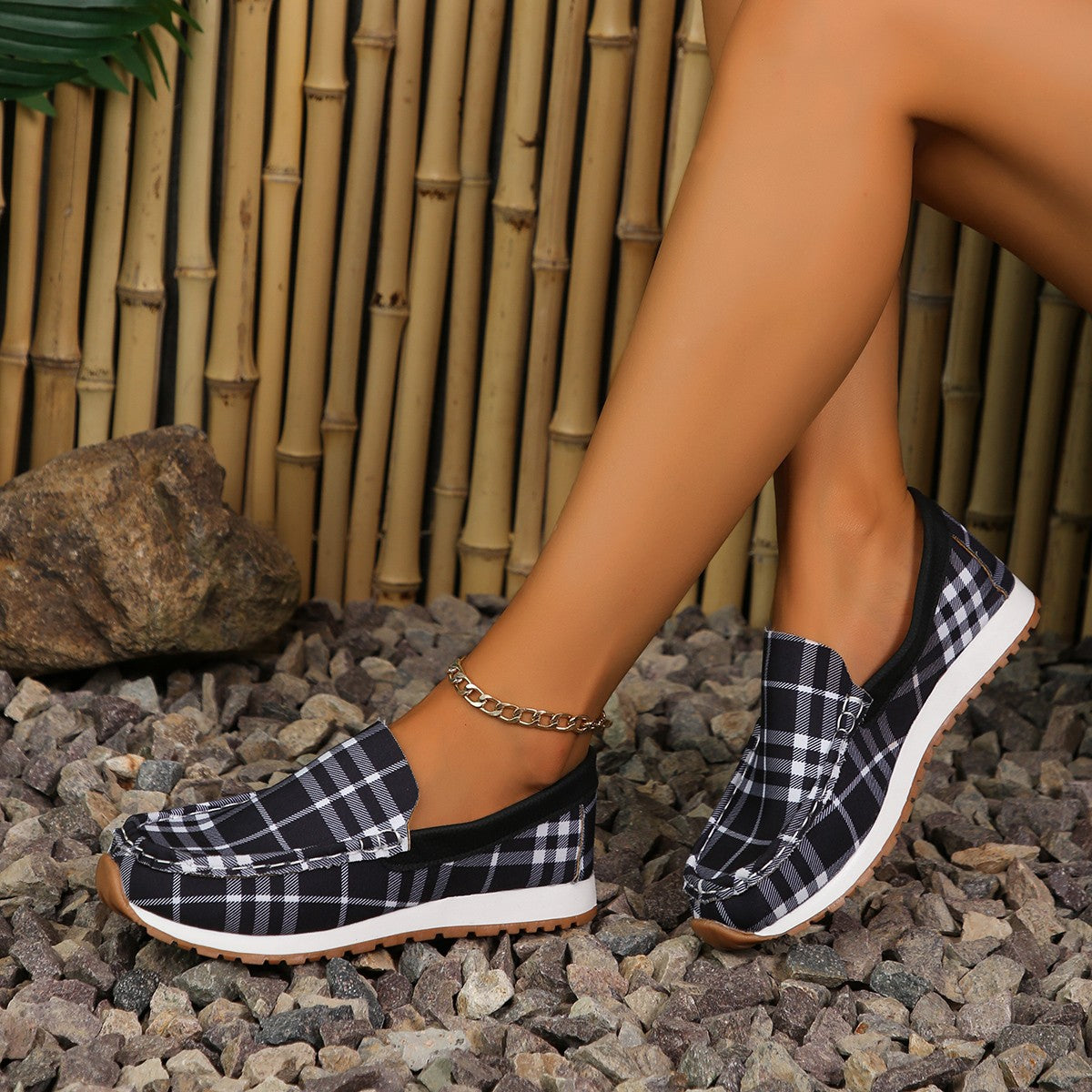 Plaid Round Toe Slip-Ons - Sydney So Sweet