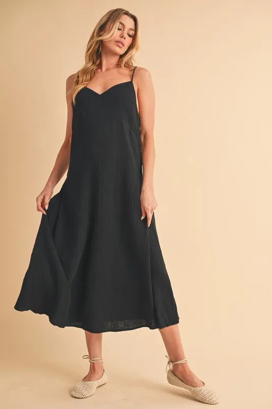 midi camisole dress Aemi+Co Side Button Midi Cami Dress Black / M