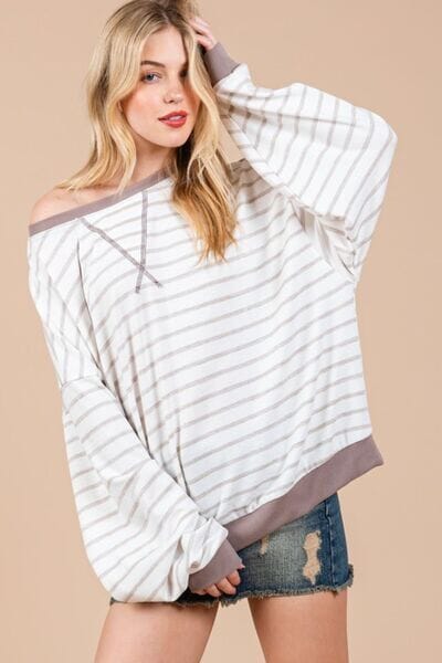 Ces Femme Striped Round Neck Drop Shoulder Sweatshirt - Sydney So Sweet