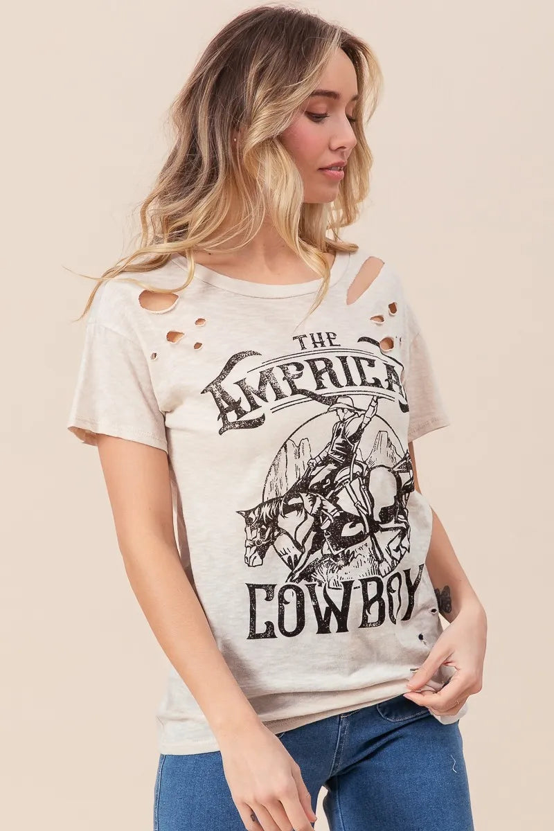 BiBi Cotton Slub Laser Top American Cow Boy Graphic - Sydney So Sweet
