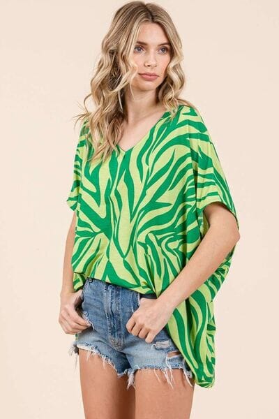 Mittoshop Zebra Print V-Neck Short Sleeve Oversized Top - Sydney So Sweet