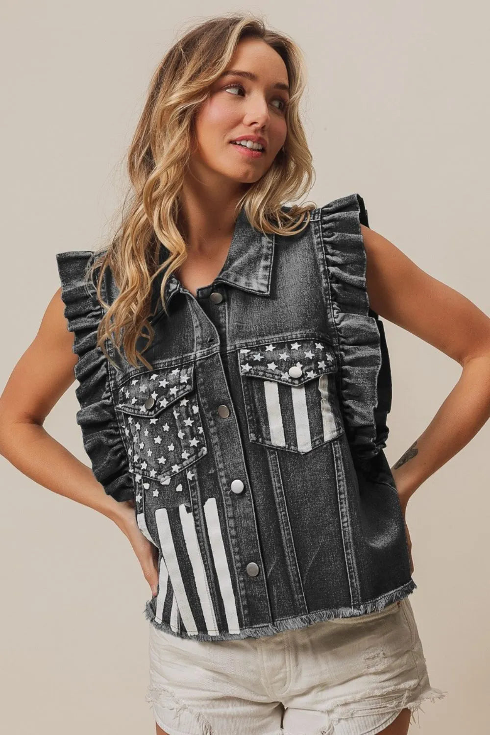 BiBi American Flag Washed Denim Jacket - Sydney So Sweet
