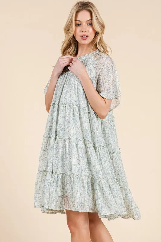 Lime 'N' Chili Ditsy Floral Print Sheer Ruffle Detail Mini Dress - Sydney So Sweet