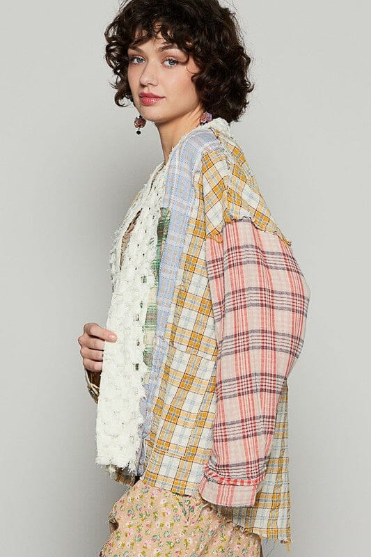 POL Raw Edge Plaid Open Front Cardigan - Sydney So Sweet