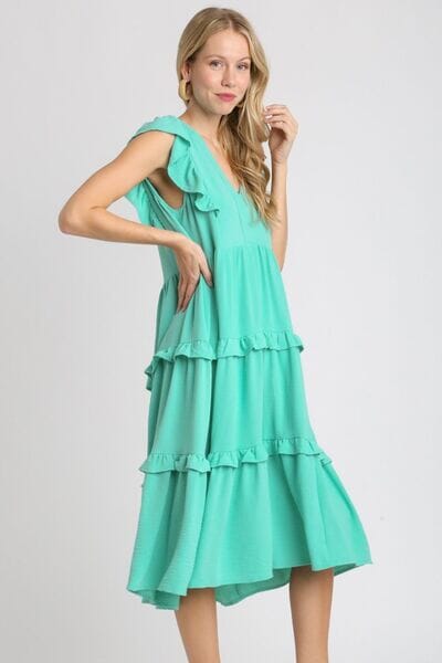 Umgee Full Size Ruffle Tiered Cap Sleeve Midi Dress Plus Size - Sydney So Sweet