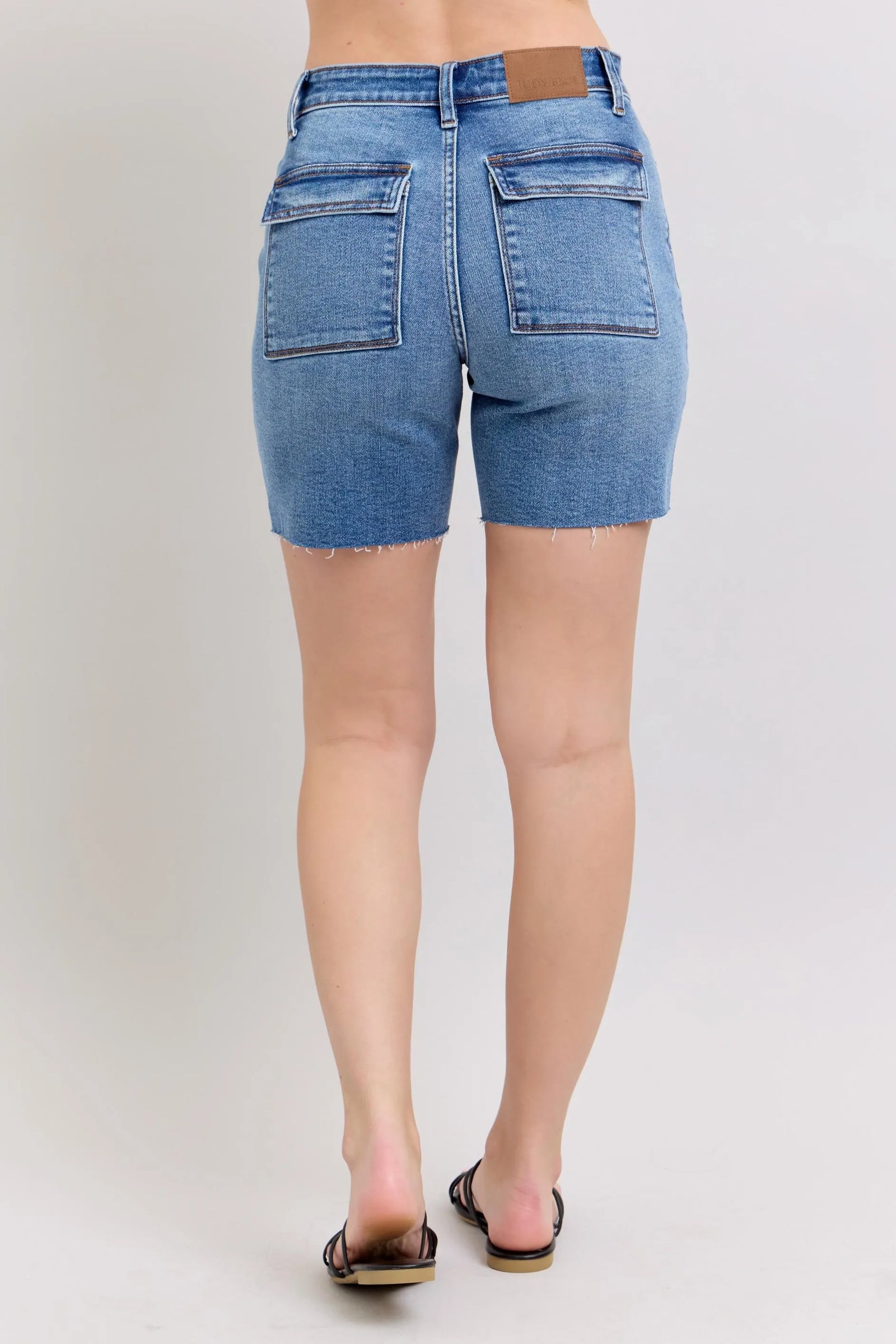 Judy Blue Full Size Mid Rise Bermudas Denim Shorts W/ Back Flap Pockets Plus Size - Sydney So Sweet