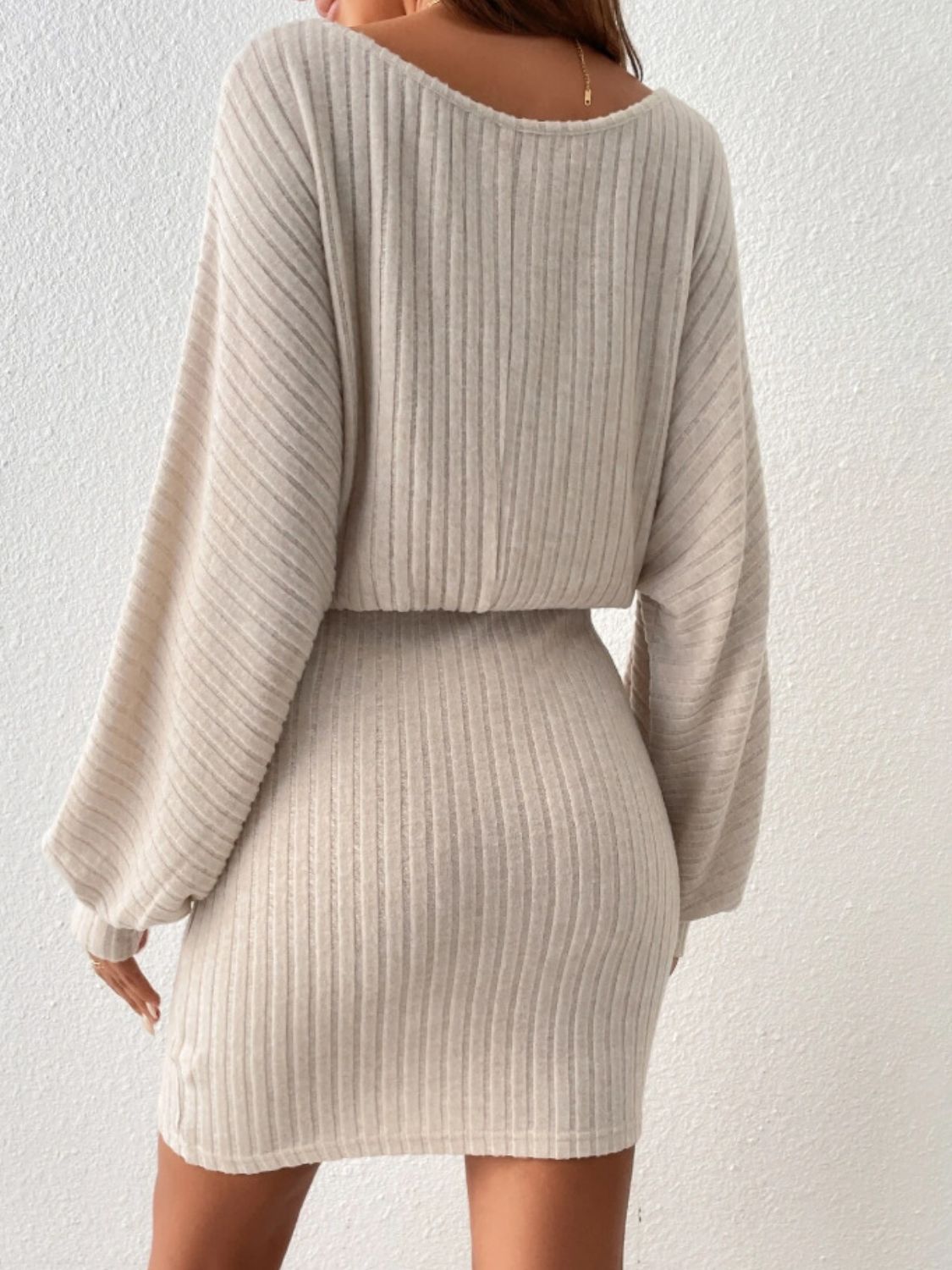 Round Neck Tie Waist Long Sleeve Mini Dress - Sydney So Sweet