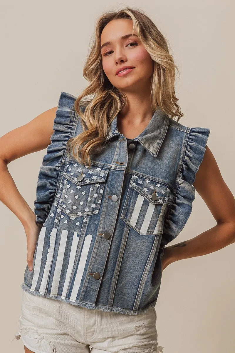 BiBi American Flag Washed Denim Jacket - Sydney So Sweet