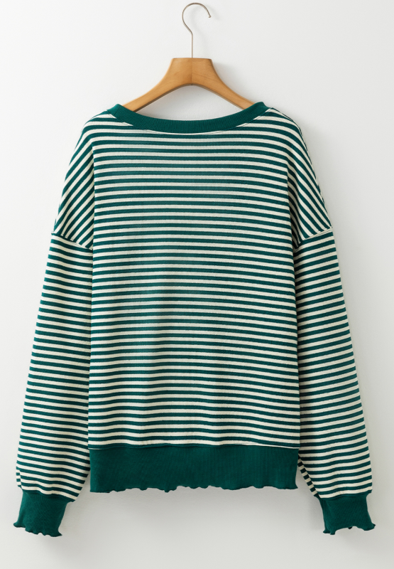 LUCKY Striped Round Neck Long Sleeve Sweatshirt - Sydney So Sweet