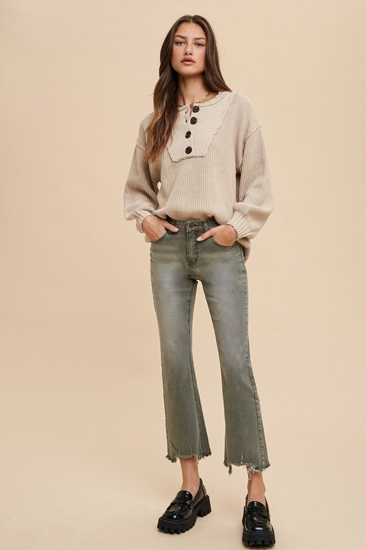 Annie Wear Half Button Ribbed Hem Sweater - Sydney So Sweet