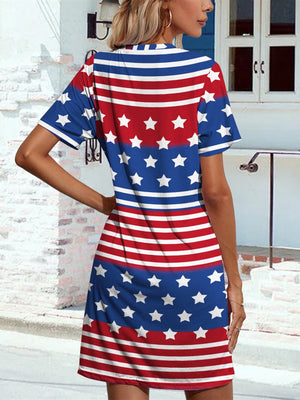Pocketd US Flag Printed Short Sleeve Dress - Sydney So Sweet