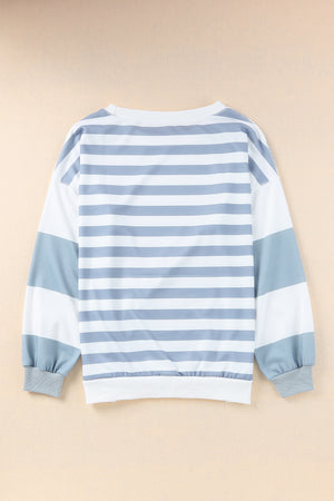 Football Striped Round Neck Long Sleeve Sweatshirt - Sydney So Sweet