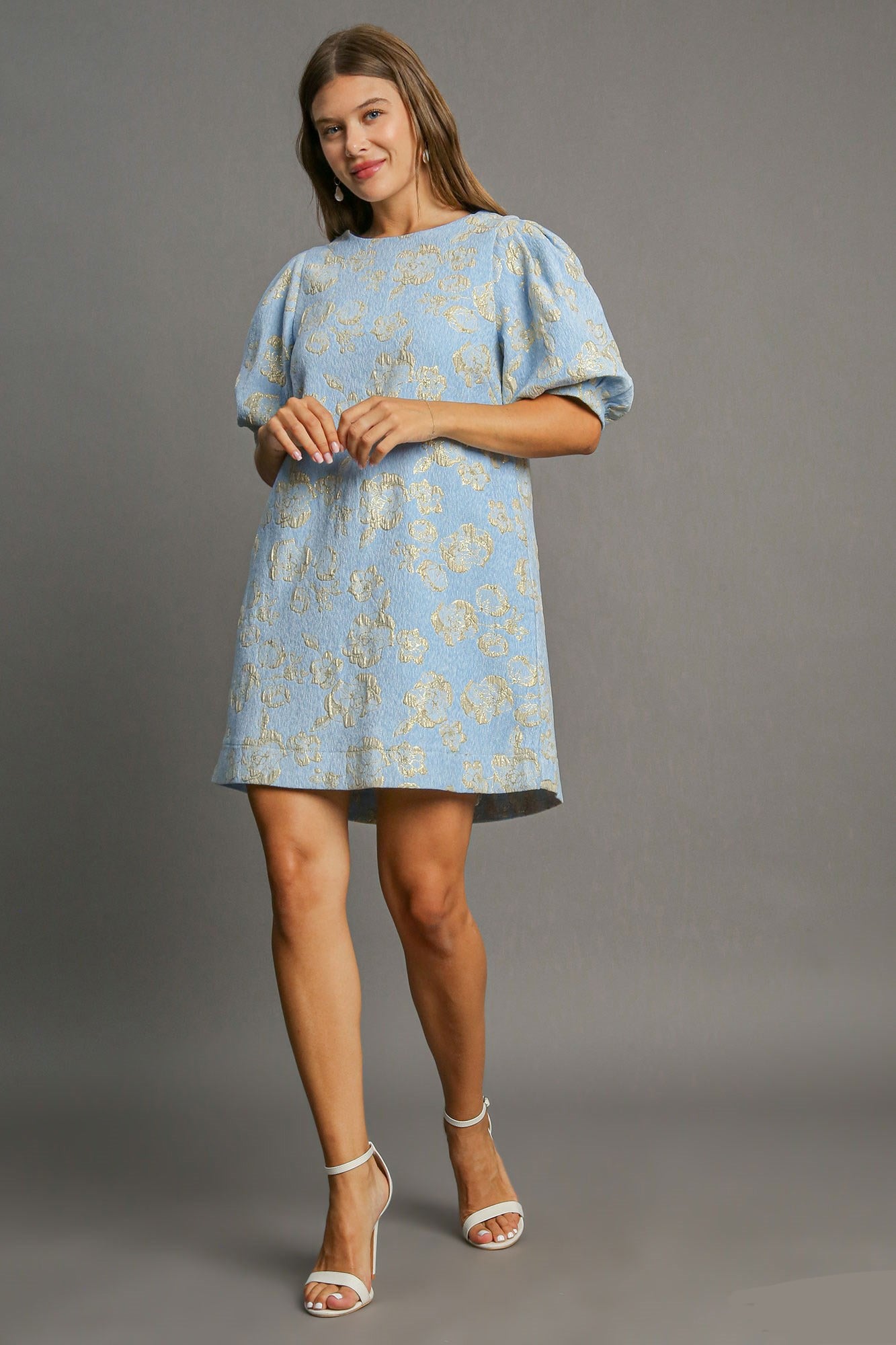 Umgee Floral Jacquard Puff Sleeve Mini Dress - Sydney So Sweet