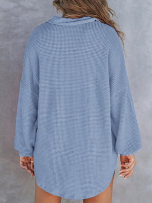 Waffle-Knit Dropped Shoulder Long Sleeve Sweatshirt - Sydney So Sweet