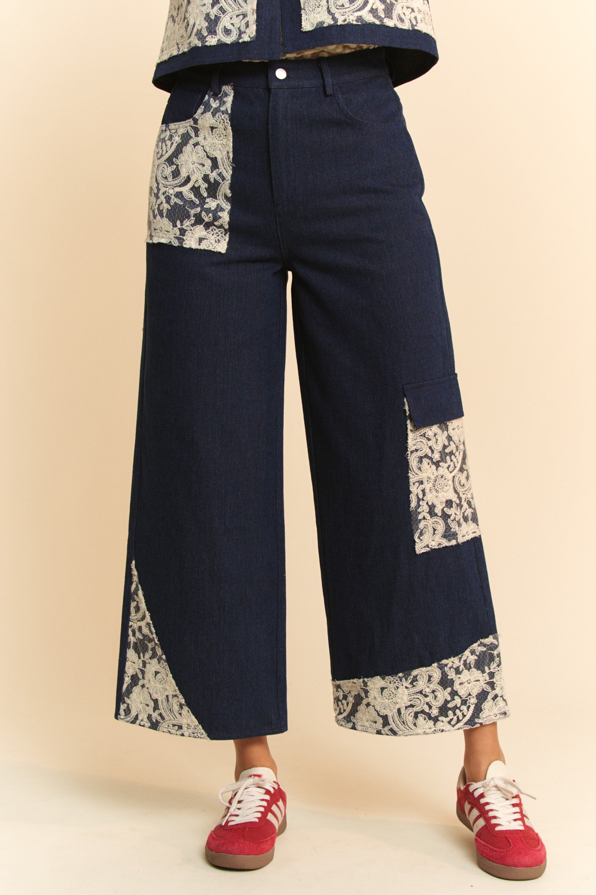 Davi & Dani Lace Applique Wide Leg Jeans - Sydney So Sweet