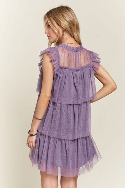 ADORA Layered Ruffled Cap Sleeve Mesh Dress - Sydney So Sweet