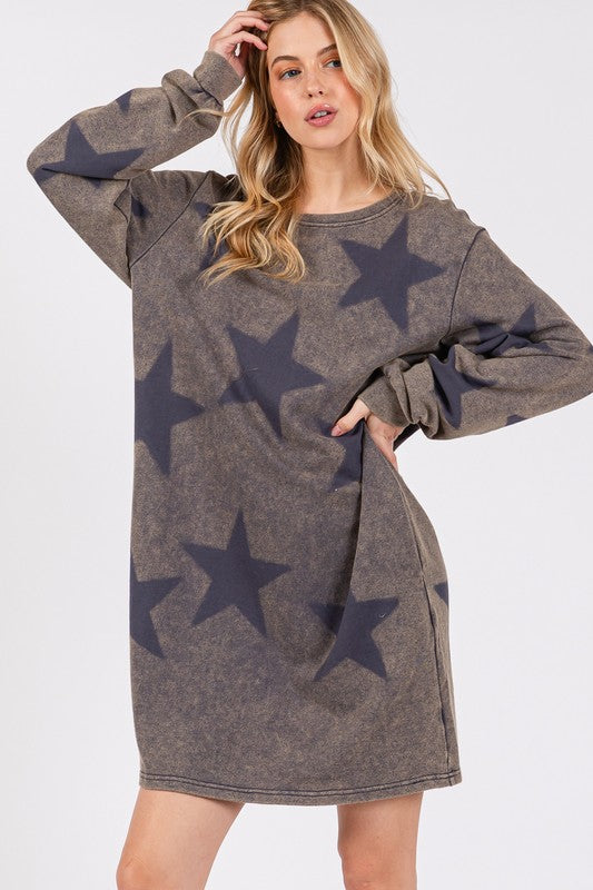 SAGE + FIG Washed Star Print Round Neck Dress - Sydney So Sweet