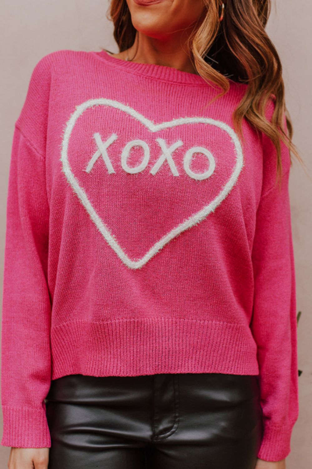 XOXO Round Neck Drop Shoulder Sweater - Sydney So Sweet