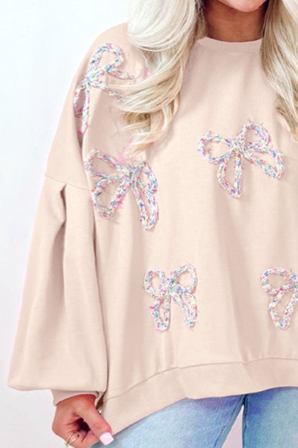 Bow Round Neck Long Sleeve Sweatshirt - Sydney So Sweet