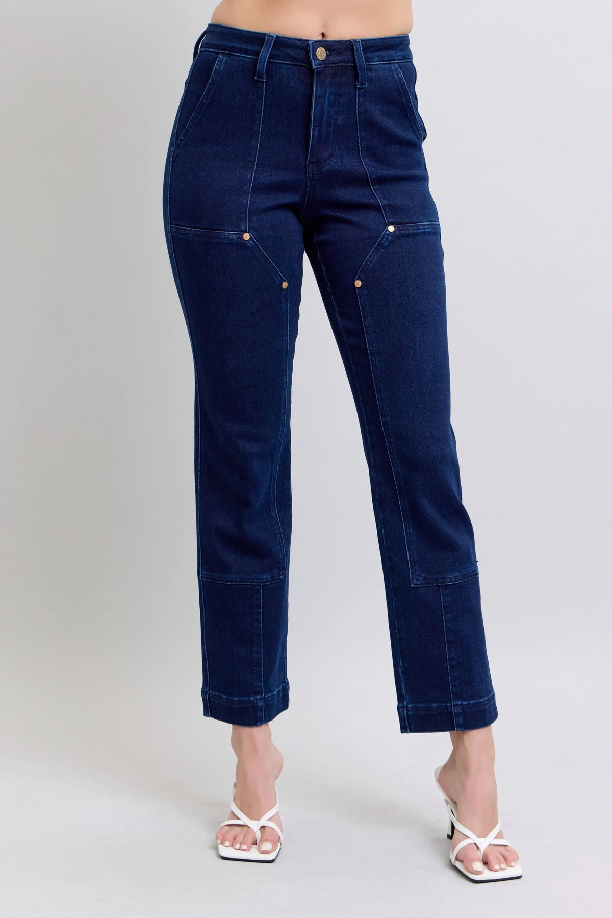 Judy Blue Full Size Hw Work Wear Knee Patch Straight Jeans Plus Size - Sydney So Sweet