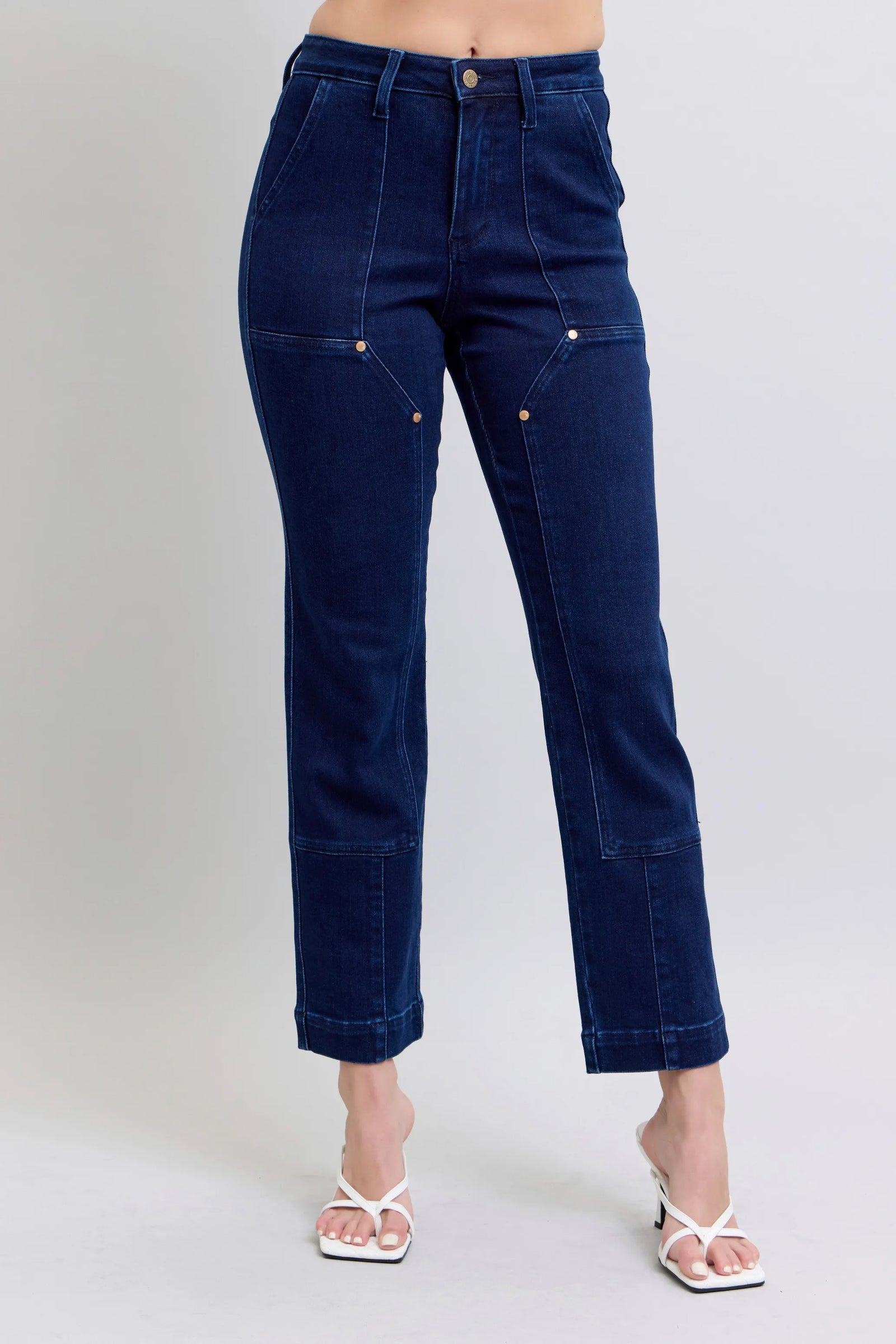 Judy Blue Full Size Hw Work Wear Knee Patch Straight Jeans Plus Size - Sydney So Sweet