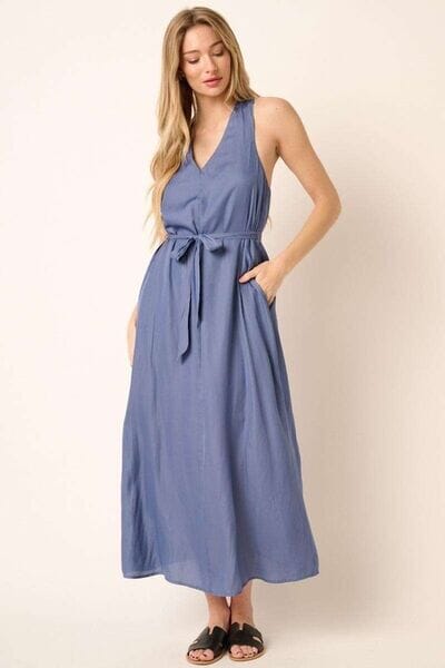 Mittoshop Cross Back Belted V Neck Tank Maxi Dress - Sydney So Sweet