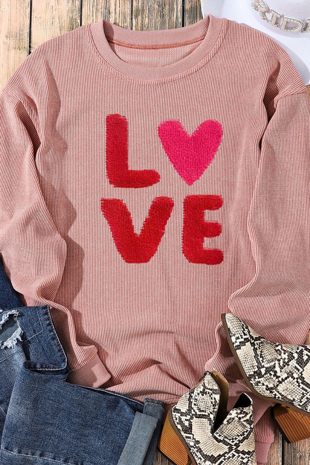 Valentine’s Day LOVE Round Neck Long Sleeve Sweatshirt - Sydney So Sweet