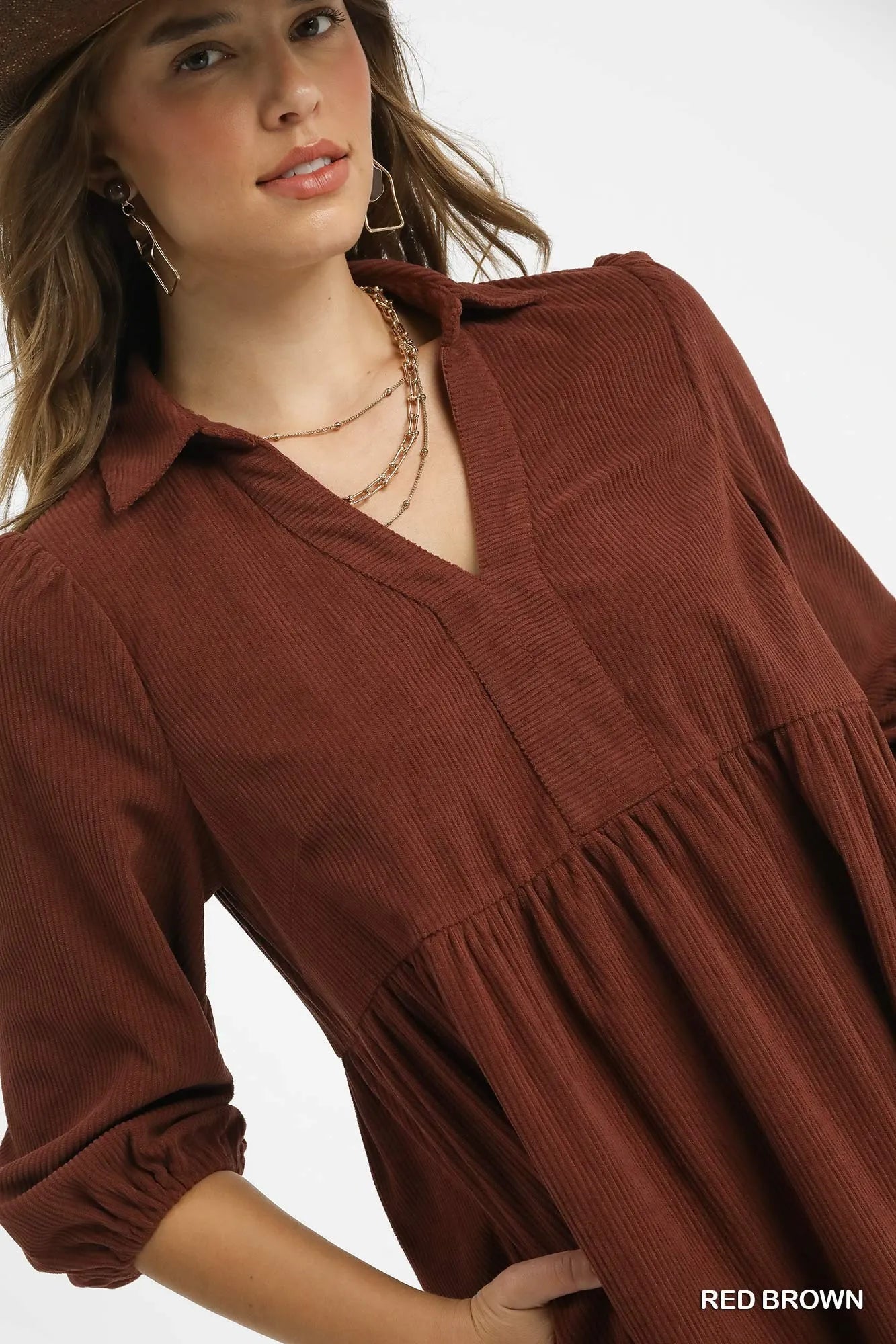 Umgee Tiered Corduroy Mini Dress with Balloon Sleeves - Sydney So Sweet